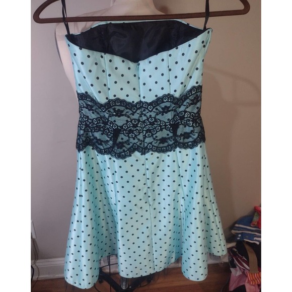 Jessica McClintock Gunne Sax Vintage Tiffany Blue Polka Dot Strapless Dress 5 - Picture 2 of 11